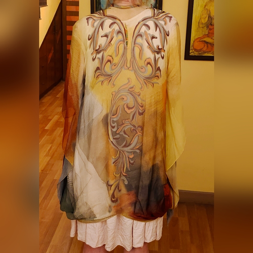 Viscose like crepe silk kaftan/tunic size med . - Picture 9 of 10